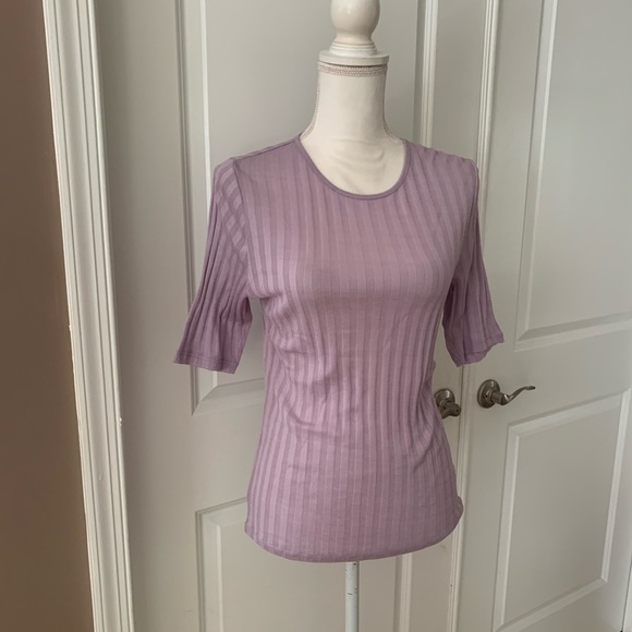 VINCE Ribbed Elbow Sleeve Crew Neck Top - Picture 16 of 16